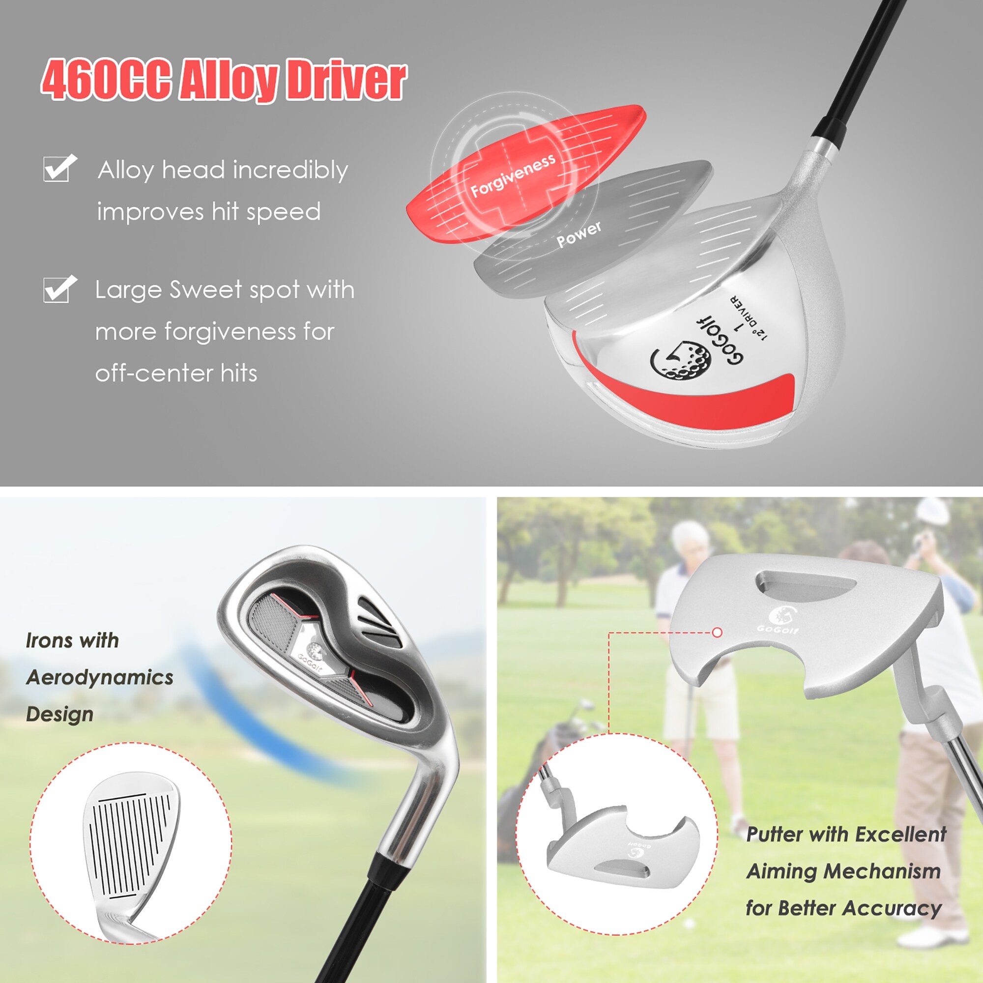 Set 10 Pieces Golf Clubs Set includes Alloy Driver Red/Black